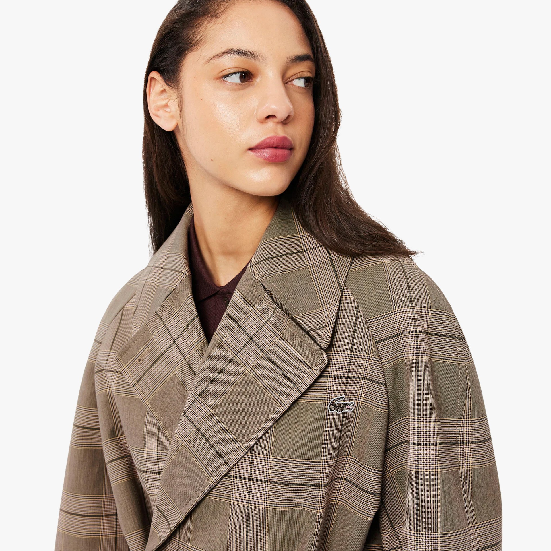 Lacoste Water-Repellent Plaid Wrap Coat