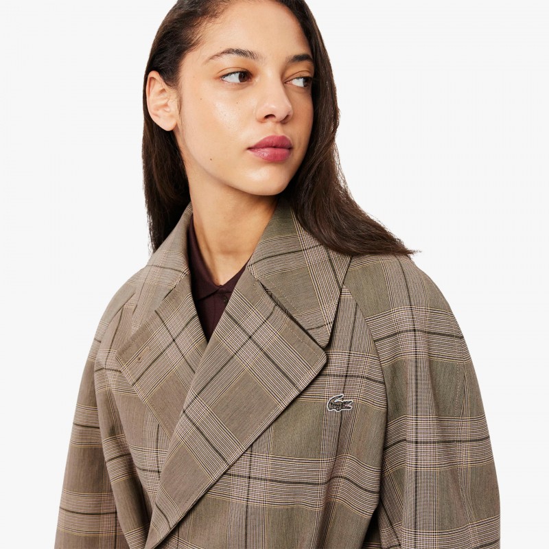 Lacoste Water-Repellent Plaid Wrap Coat - BF5330 AIM - Fuxia, Urban Tribes United