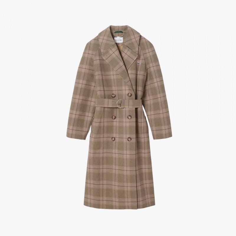Lacoste Water-Repellent Plaid Wrap Coat - BF5330 AIM - Fuxia, Urban Tribes United