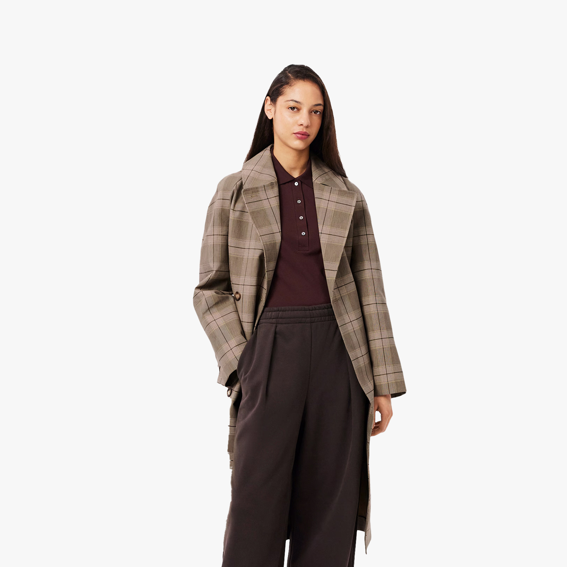 Lacoste Water-Repellent Plaid Wrap Coat