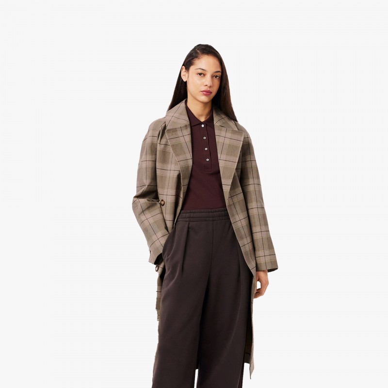 Lacoste Water-Repellent Plaid Wrap Coat - BF5330 AIM - Fuxia, Urban Tribes United